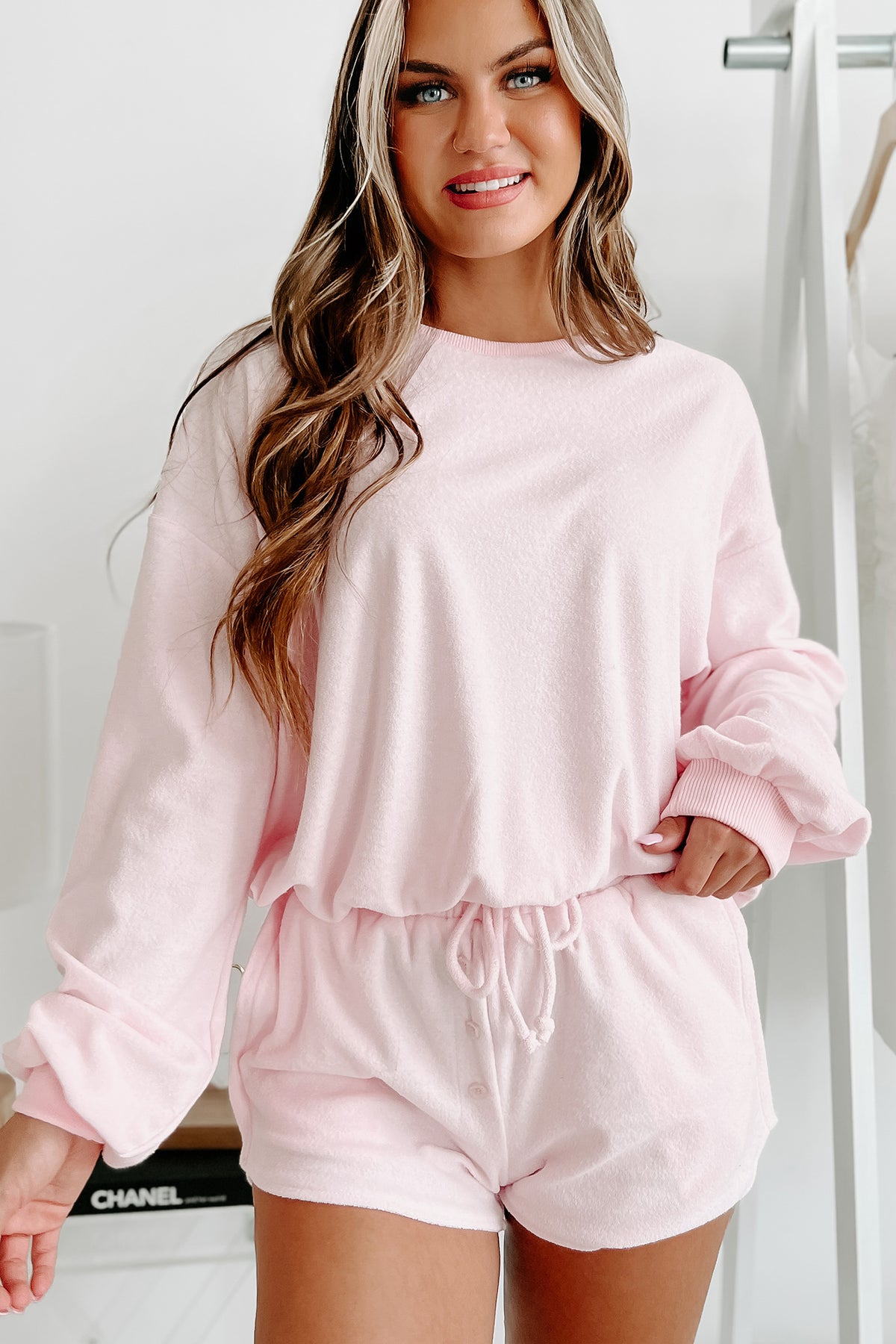 Cozy State Shorts Knit Sweet (Light for & the lower Terry Sweatshirt Set cost Get Pink) Generis Look